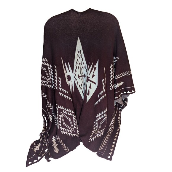 Wrap Shawl Ruana Poncho Cape Aztec Native Rich Brown White Charlotte Russe Fall - Picture 3 of 8